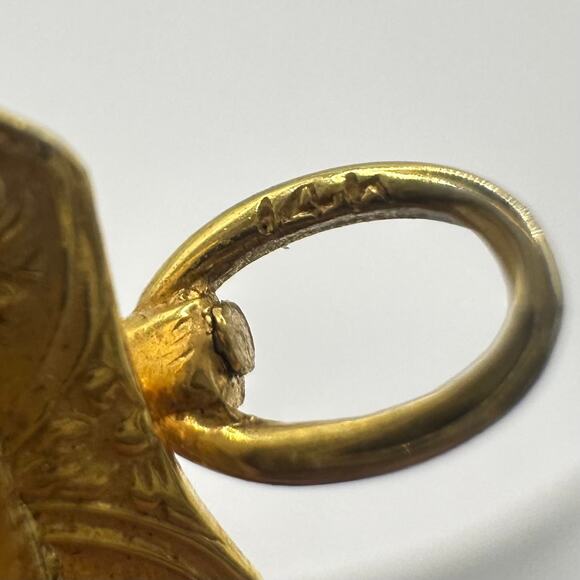 Antique Edwardian 1900s 1910s solid 14kt yellow gold carved shell cameo pendant - Picture 6 of 9